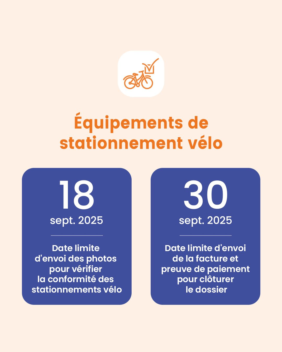 Envoi des photos et facture équipements vélo - Date limite : 18 et 30 septembre 202