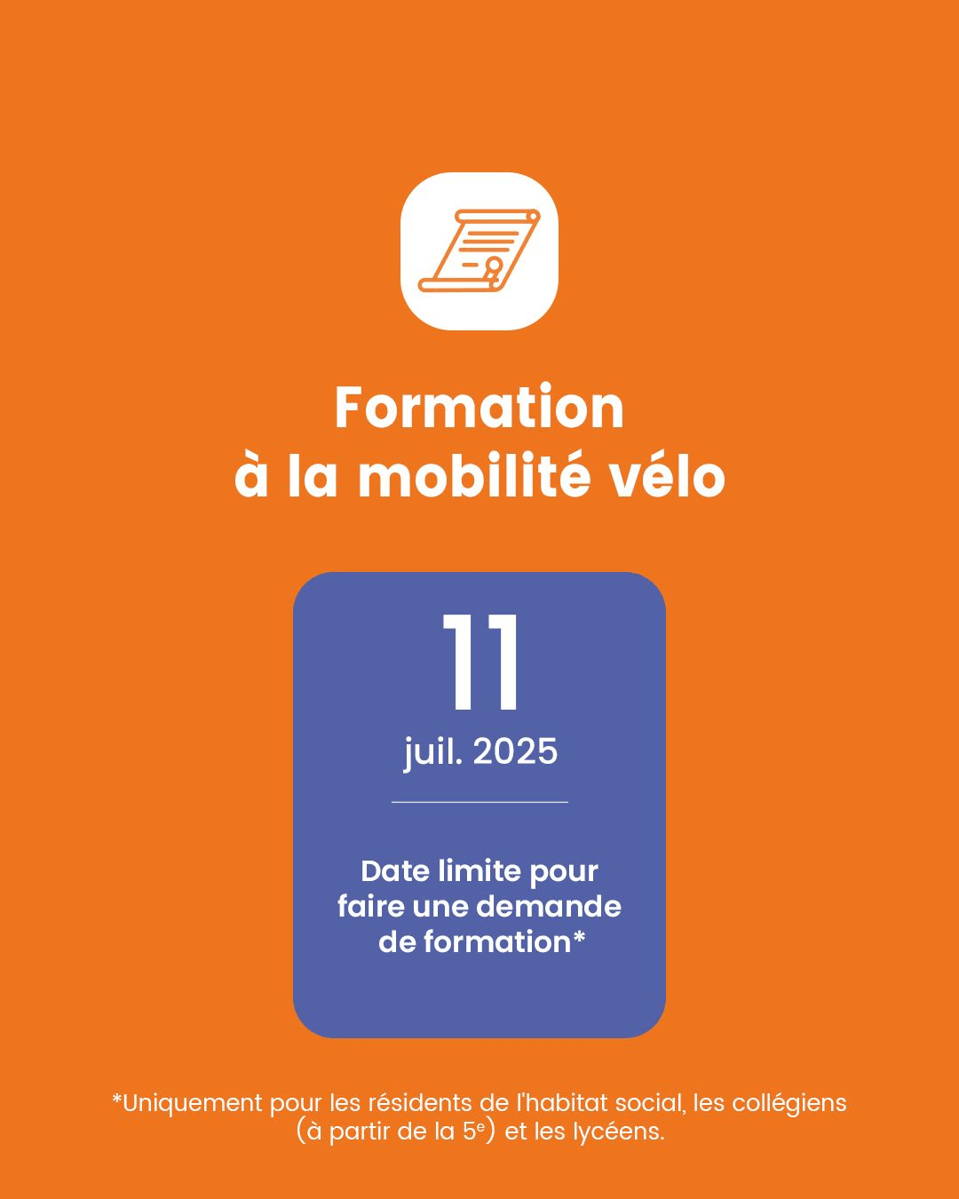 Formation à la mobilité vélo - Date limite : 11 juillet 2025